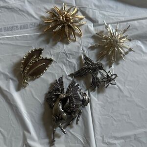 Elegant Brooch Set with Floral and Animal Designs